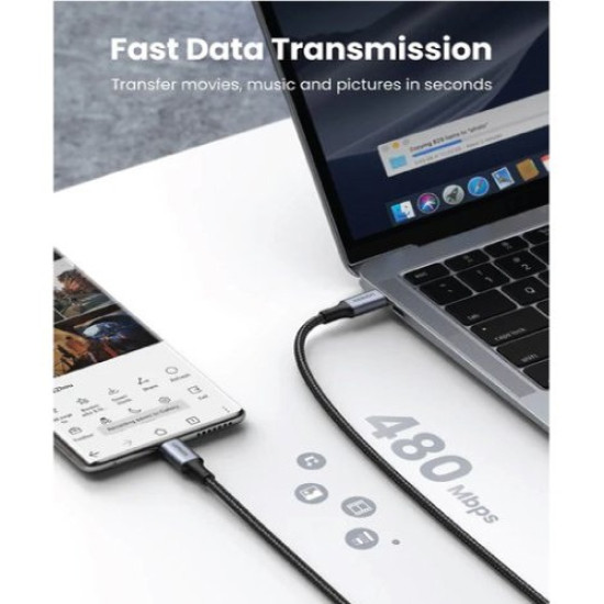 UGREEN US316 USB-C 2.0 to Angled USB-C M/M 2m Black Braided Cable