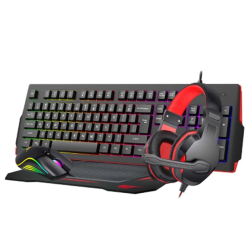 Havit Gamenote KB868CM Backlit Wired Black Gaming Keyboard, Headphone, Mouse & Mouse Pad Combo