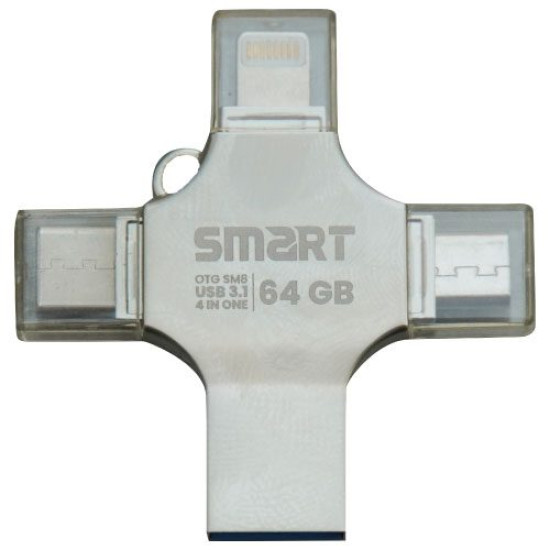 SMART SM8 64GB SuperFast 4-in-1 Metal Body Mobile Disk Drive